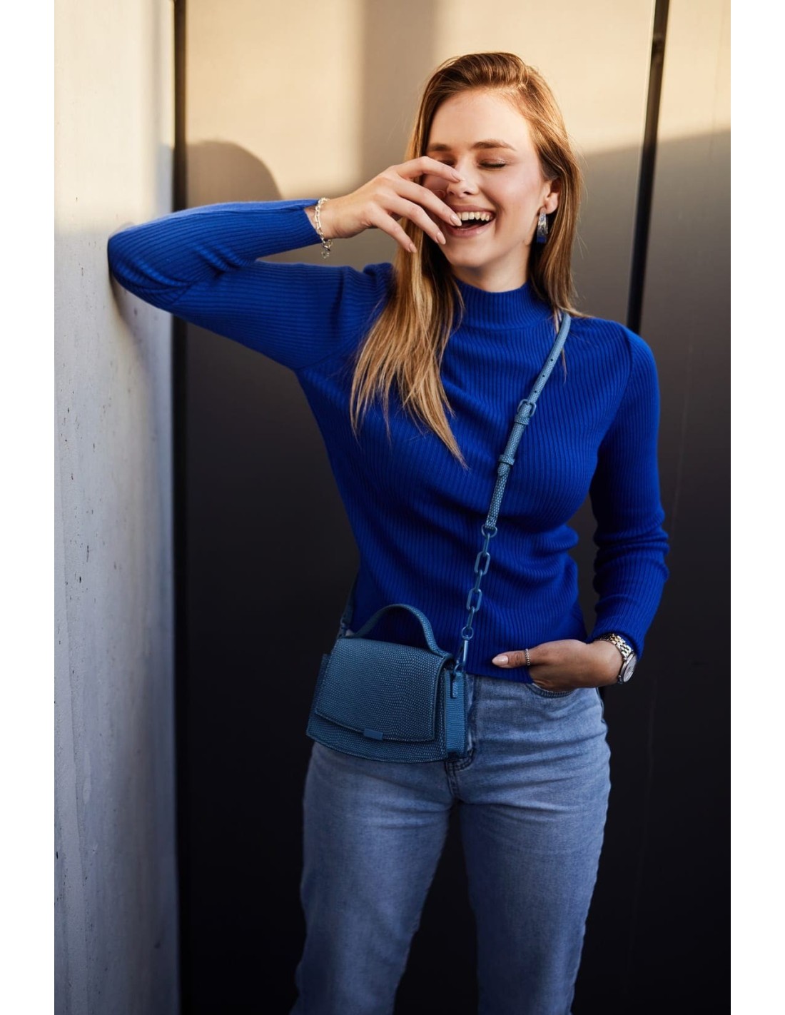 Women\'s fitted cornflower blue turtleneck 3212024 - Online store - Boutique